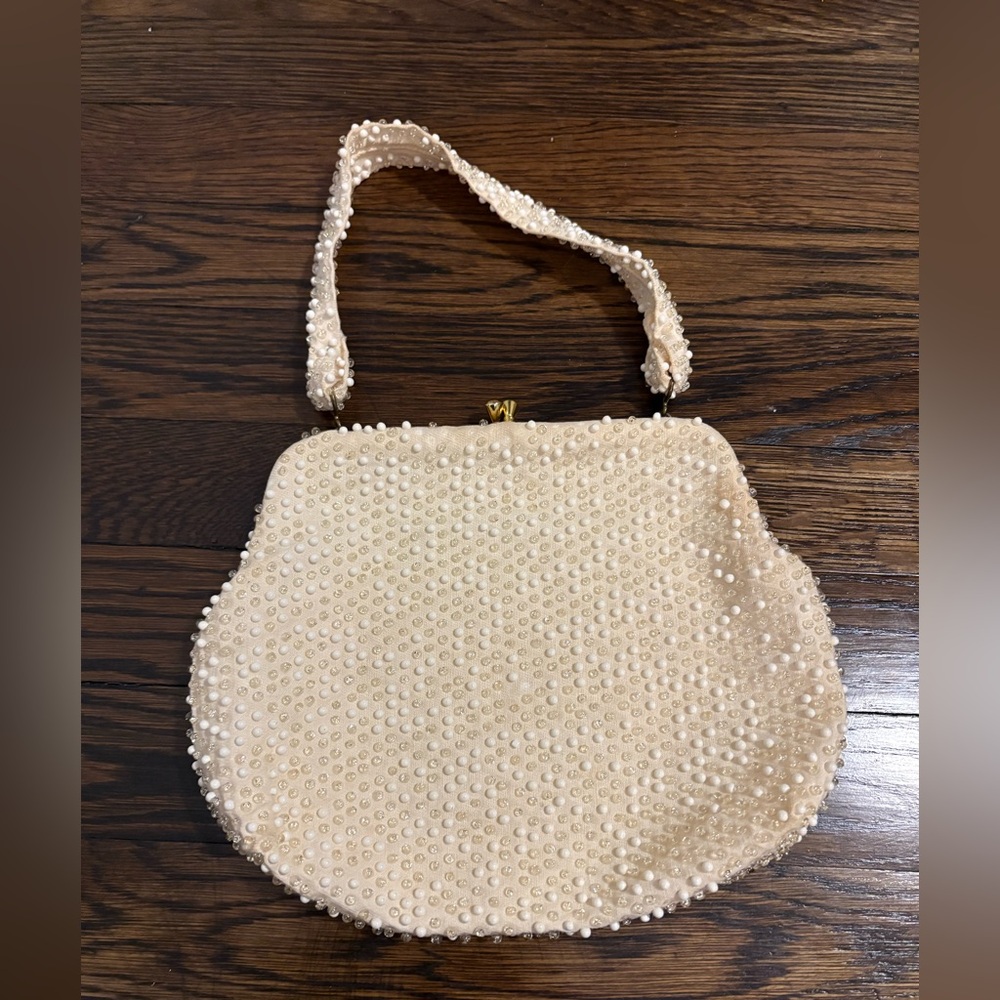 Vintage 1950’s Old Hollywood Classy Ivory Pearl-Embellished Women's Purse